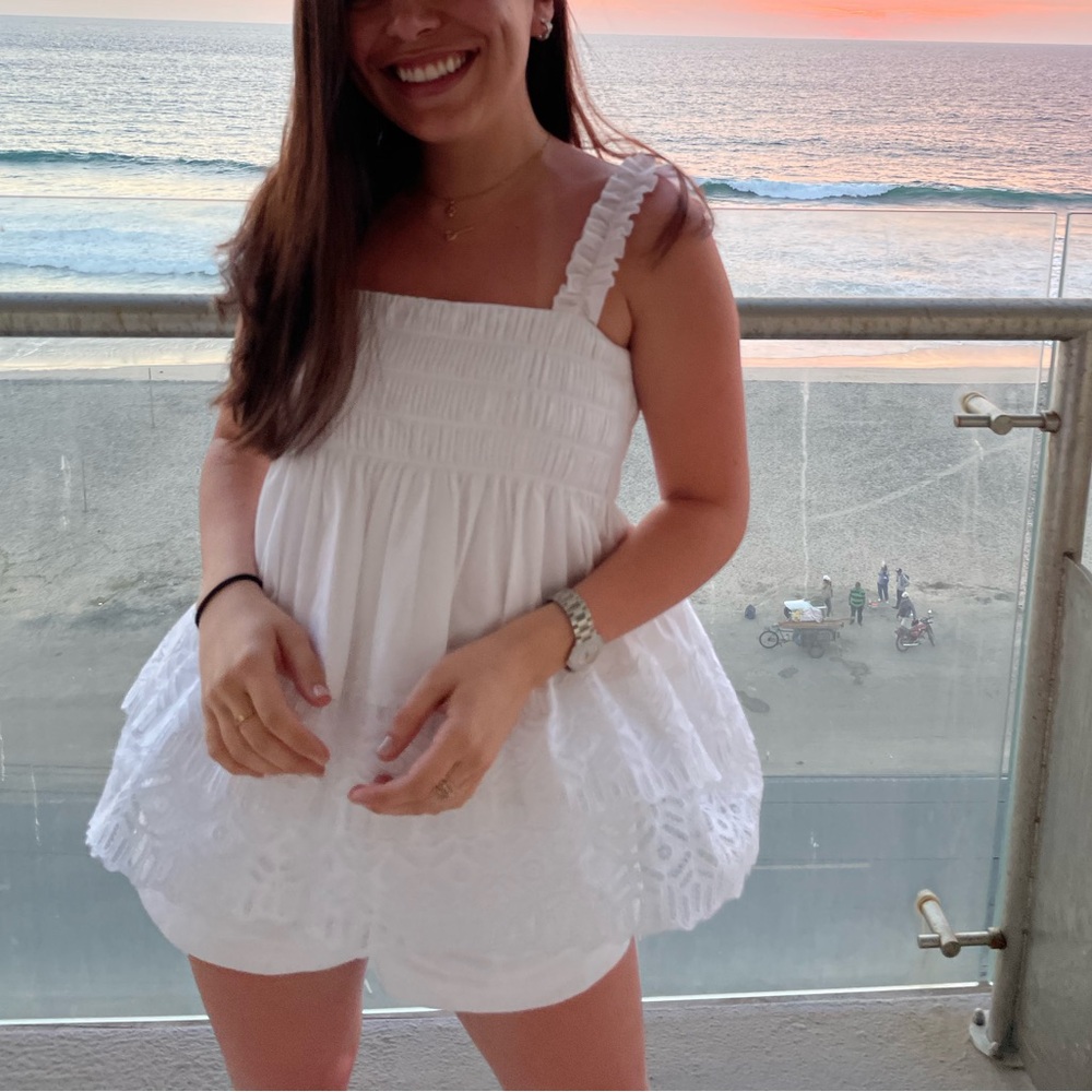 Tory Burch White Lace Smocked Blouse